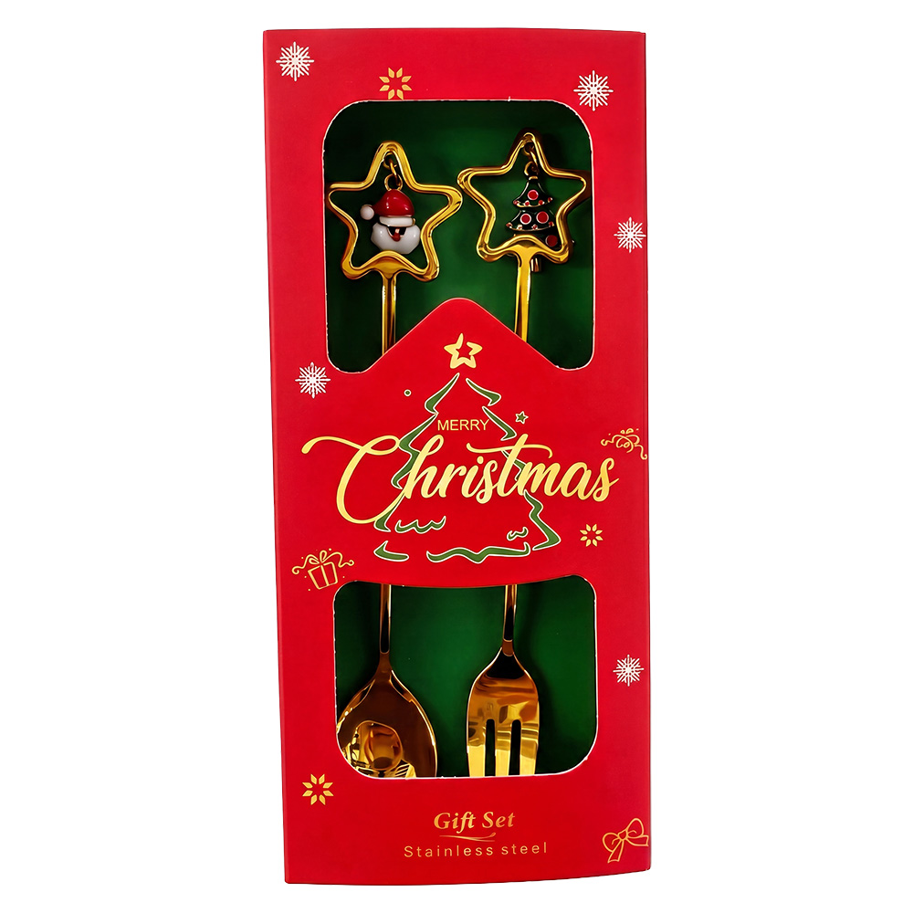 Clayre & Eef | Dessert bestek Goudkleurig Rood  (2) 2x12 cm | 67026