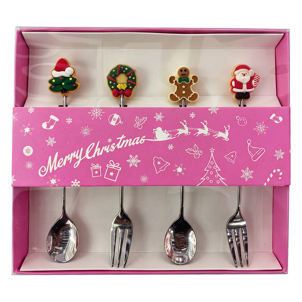 Clayre & Eef | Dessert bestek zilverkleurig Rood (4) 2x12 cm | 67030