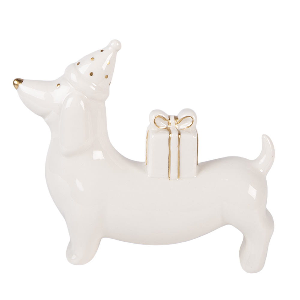 Clayre & Eef | Decoratie Hond Wit Goudkleurig 15x4x13 cm | 6CE2431