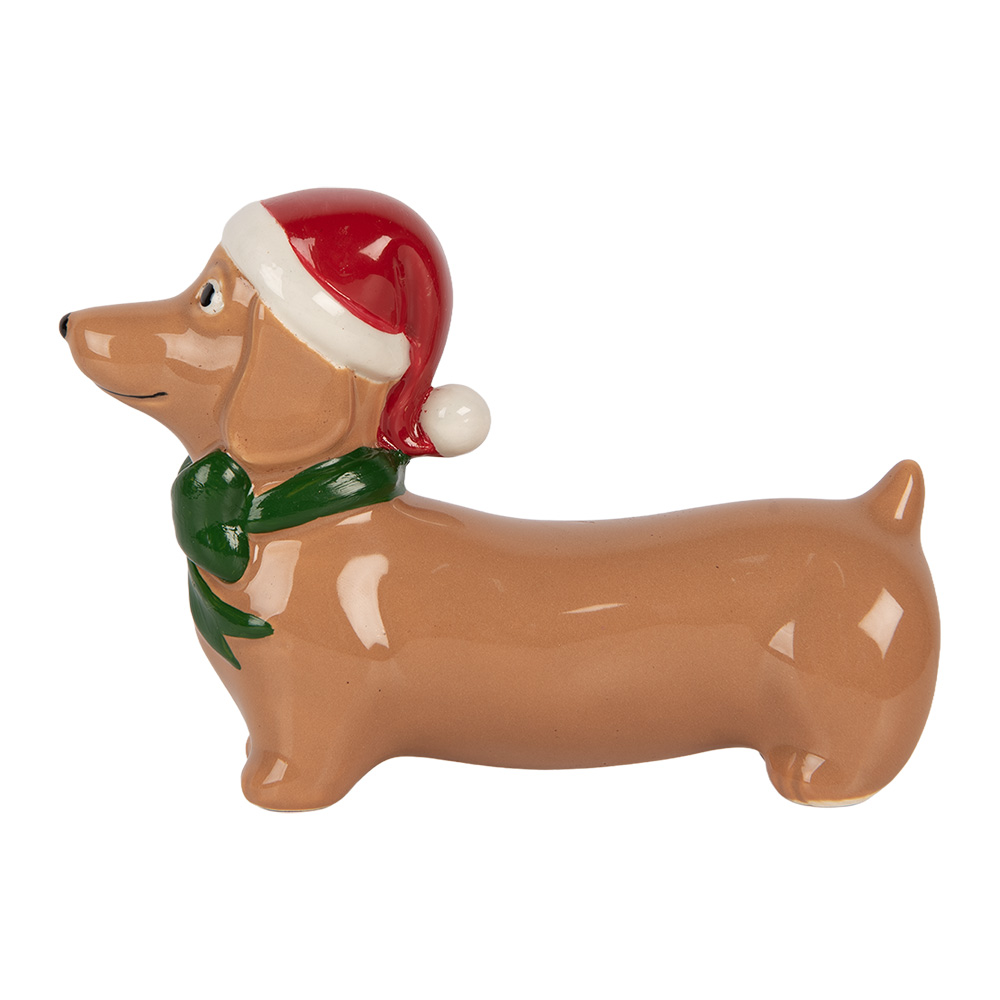 Clayre & Eef | Decoratie Hond Bruin Rood 15x5x11 cm | 6CE2434