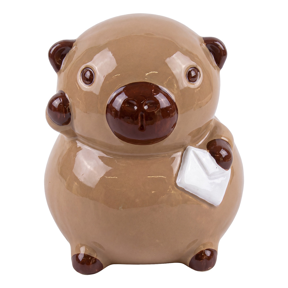Clayre & Eef | Spaarvarken Bruin Wit 13x13x15 cm | 6CE2459