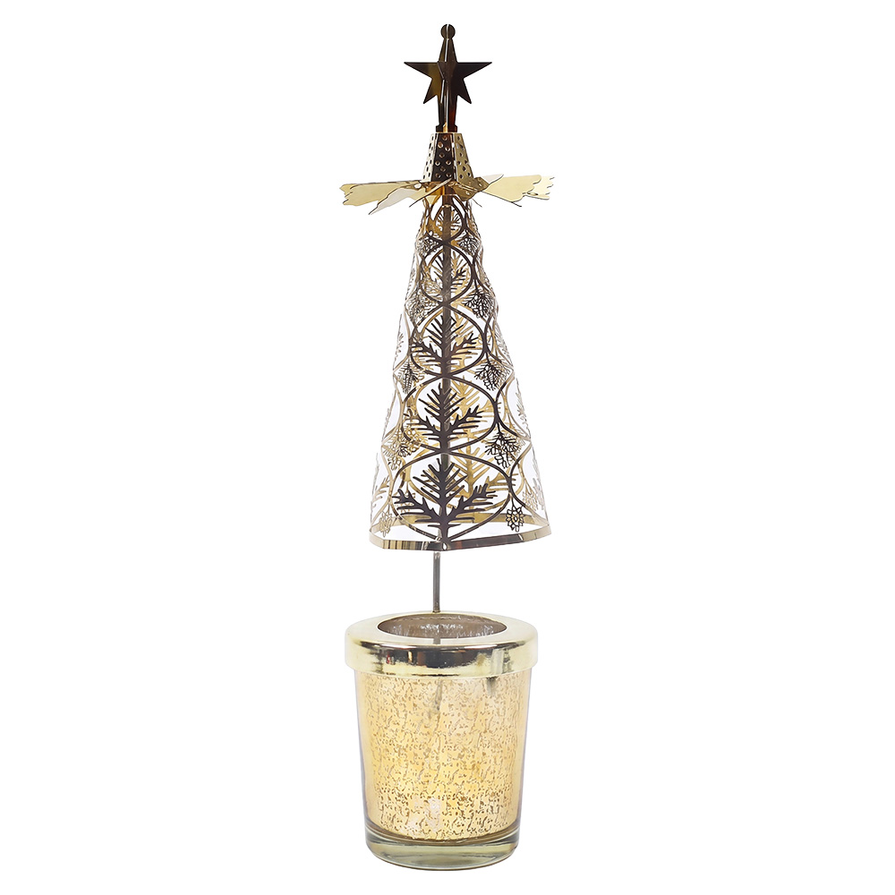 Clayre & Eef | Theelichtcarrousel Goudkleurig &oslash; 7x26 cm | 66810