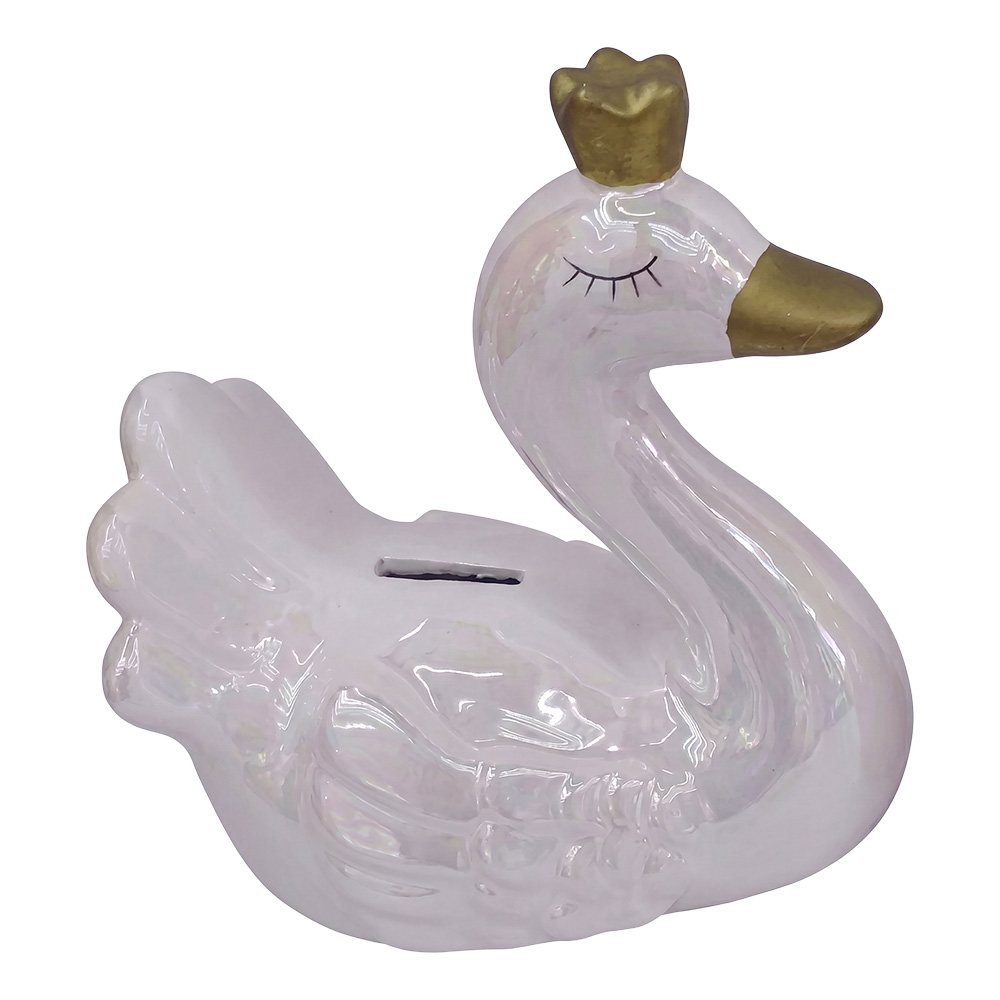 Clayre & Eef | Spaarpot Zwaan Wit Goudkleurig 11x7x12 cm | 6CE2466