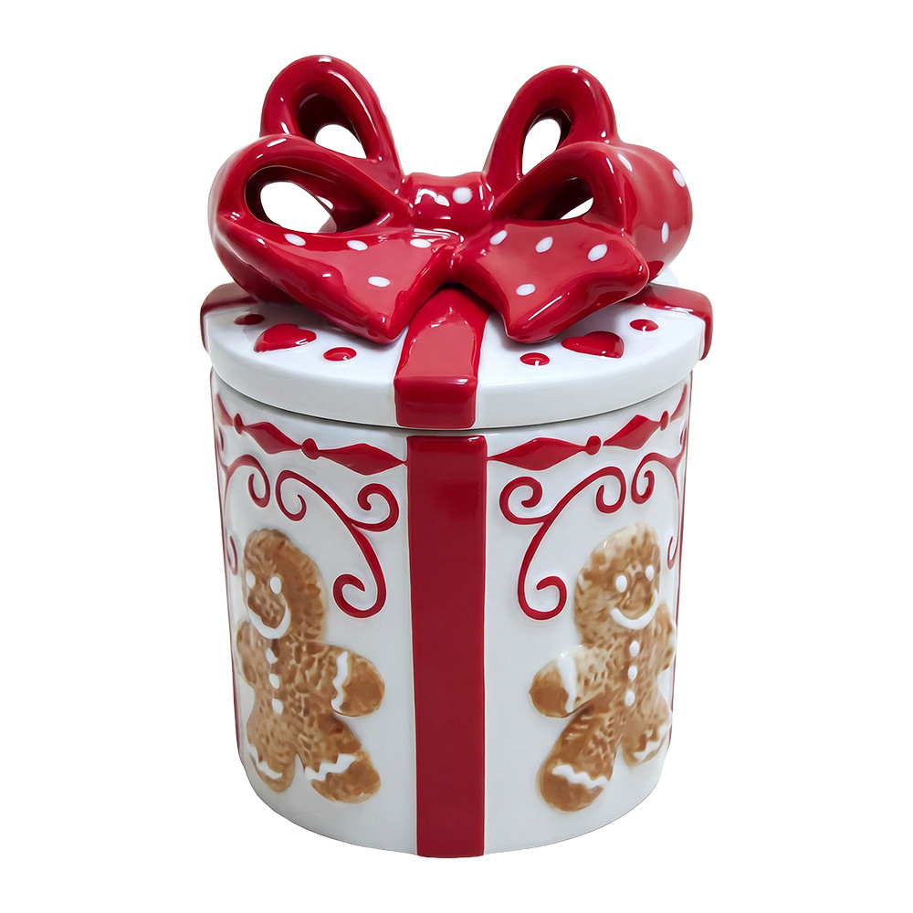 Clayre & Eef | Voorraadpot met deksel Wit Rood &oslash; 11x17 cm | 6CE2427
