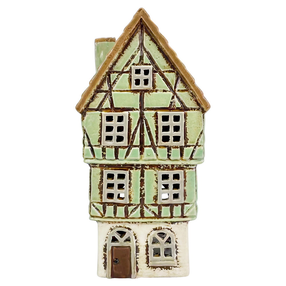 Clayre & Eef | Theelichthouder Kerst Huisje Groen Bruin 11x10x22 cm | 6CE2518