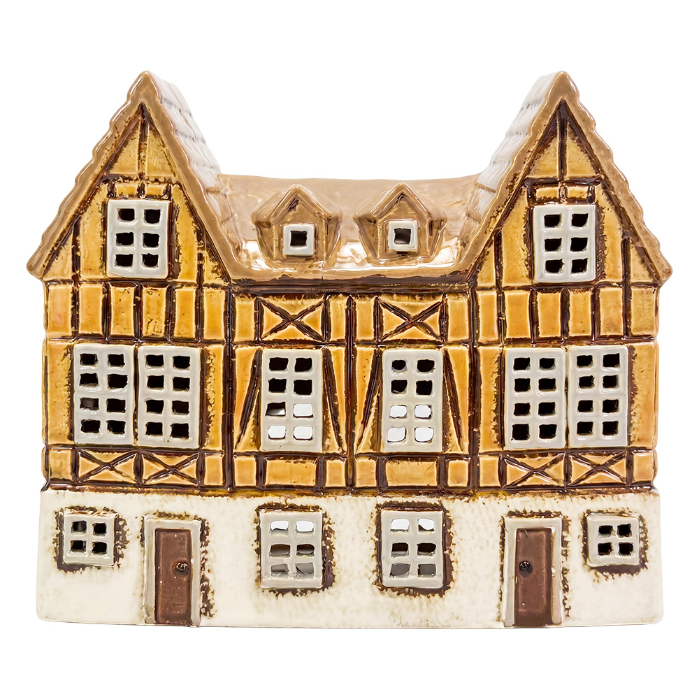 Clayre & Eef | Theelichthouder Kerst Huisje Bruin Beige 23x10x19 cm | 6CE2521