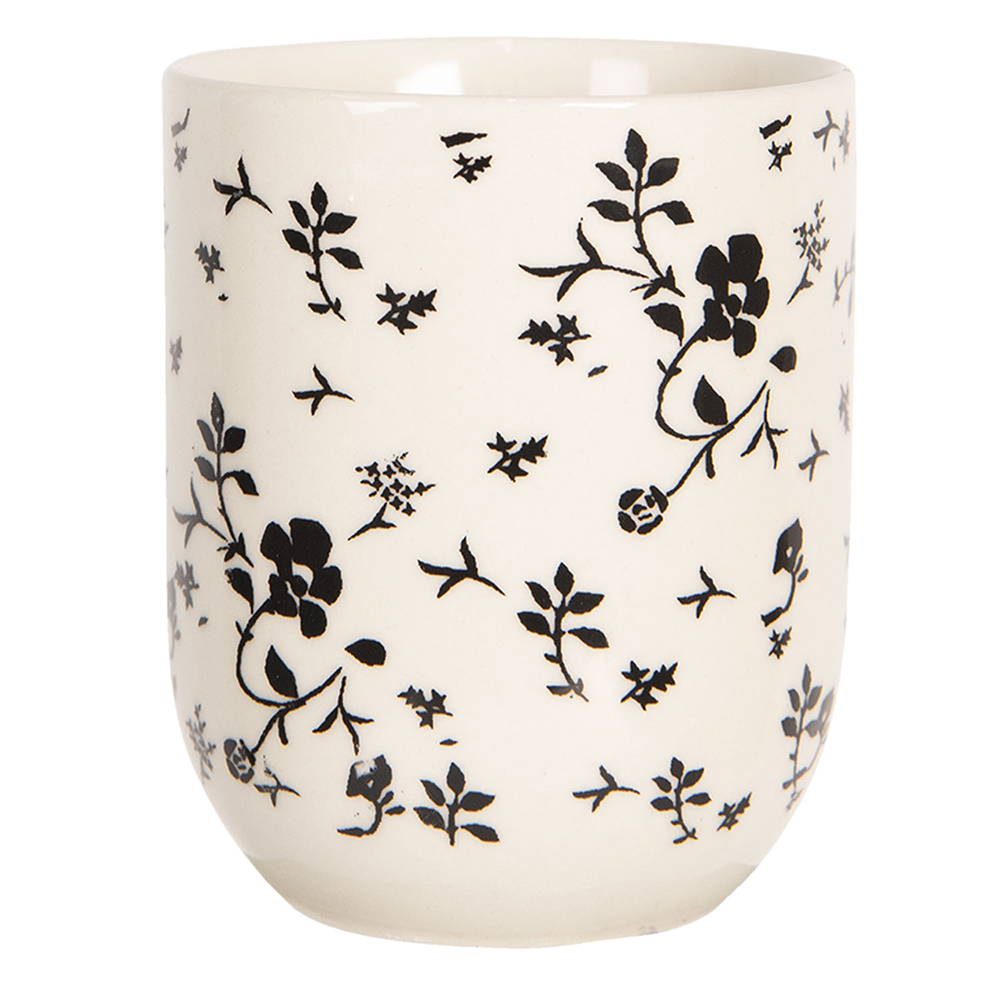 Clayre & Eef | Servies Mok Wit, Zwart &oslash; 6x8 cm / 100 ml | 6CEMU0081