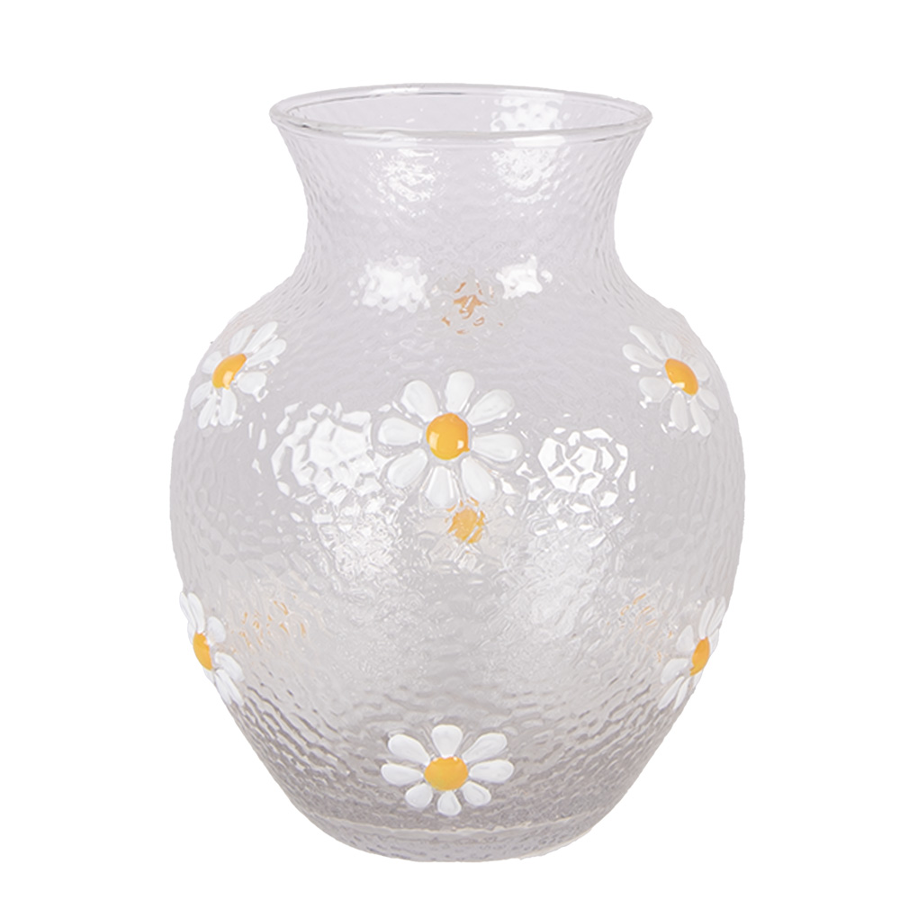 Clayre & Eef | Vazen Glas Transparant Wit &oslash; 13x16 cm | 6GL5510