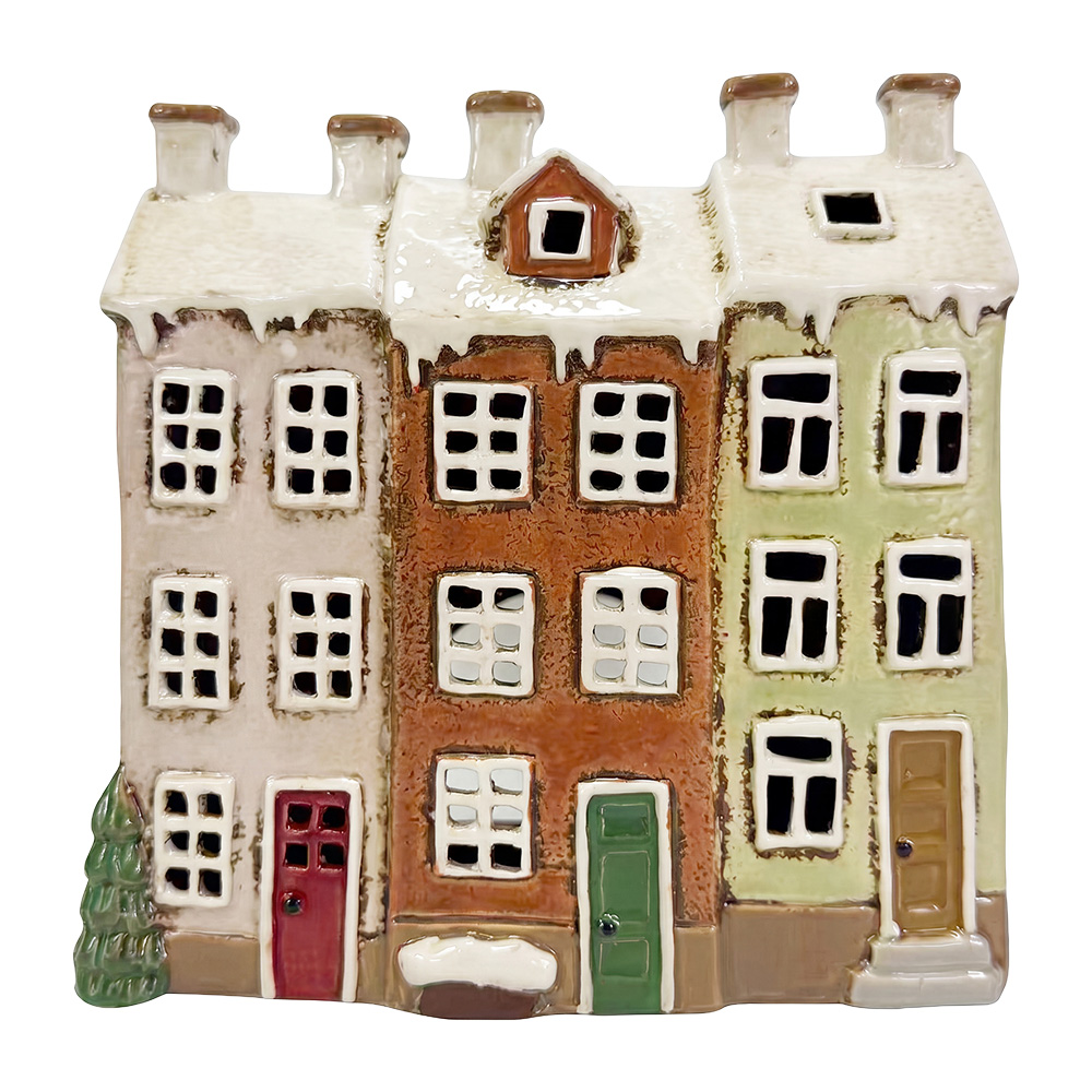 Clayre & Eef | Theelichthouder Kerst Huisjes Bruin Wit 19x8x18 cm | 6CE2538