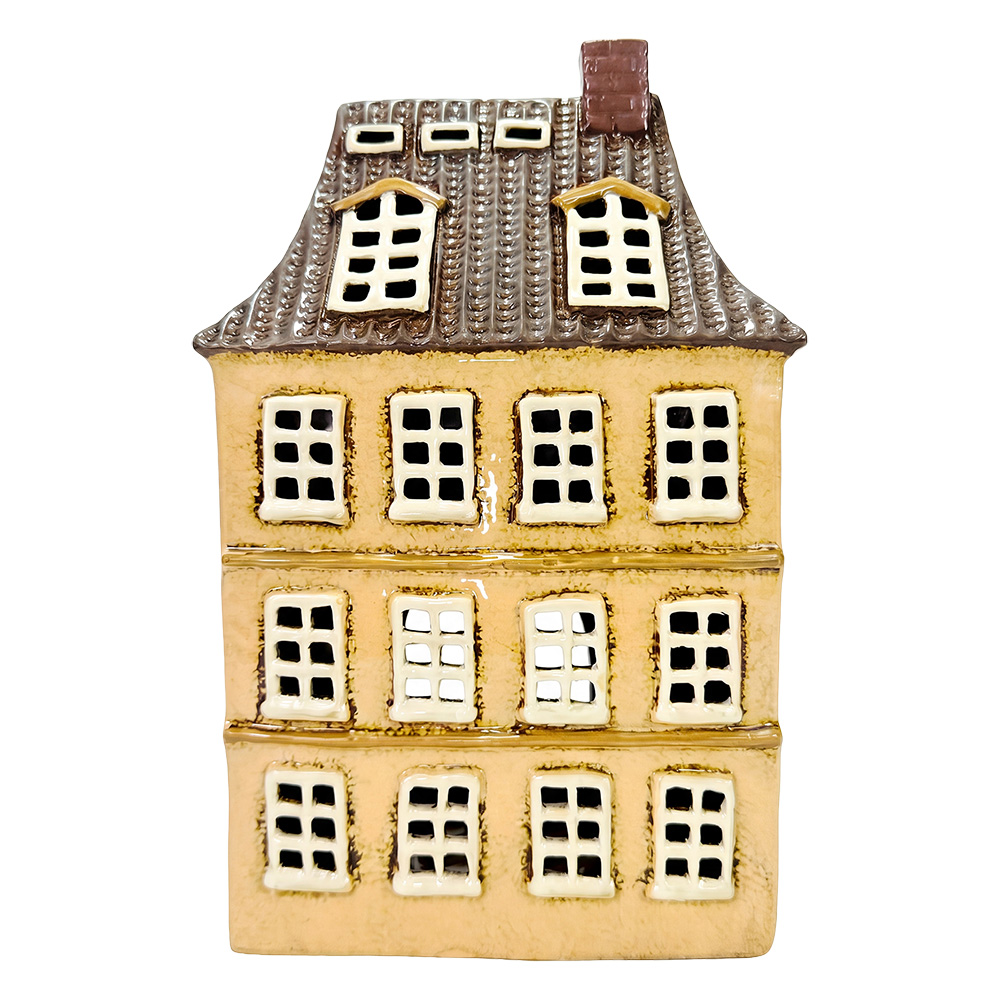 Clayre & Eef | Theelichthouder Kerst Huisje Beige Bruin 18x11x28 cm | 6CE2542