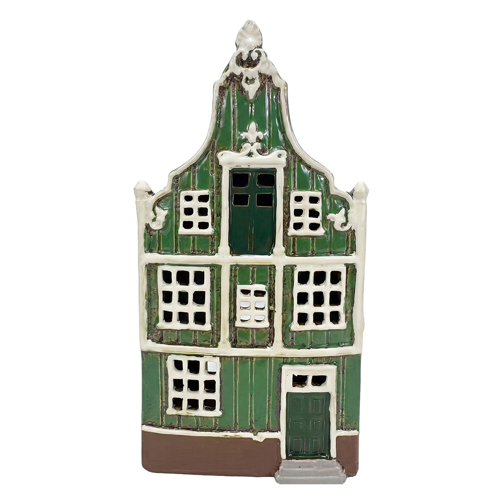 Clayre & Eef | Theelichthouder Kerst Huisje Groen Bruin 13x9x26 cm | 6CE2543