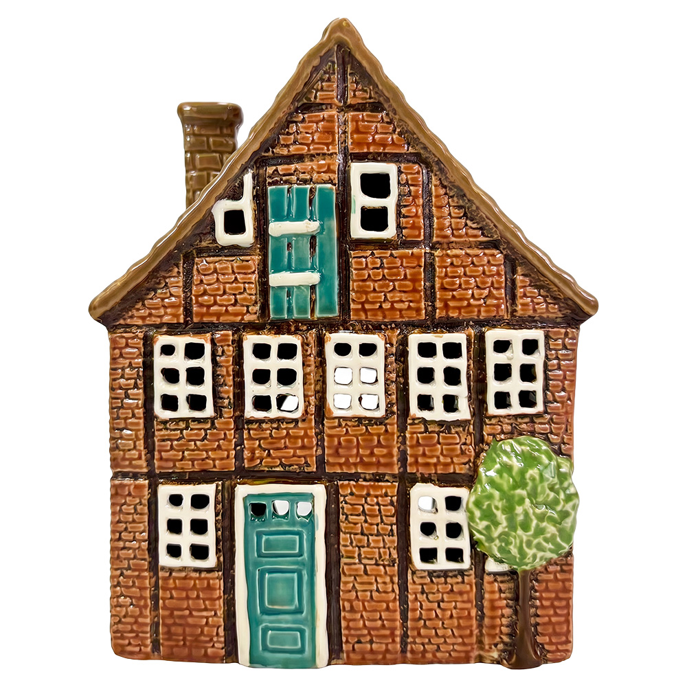 Clayre & Eef | Theelichthouder Kerst Huisje Bruin Beige 16x9x20 cm | 6CE2544