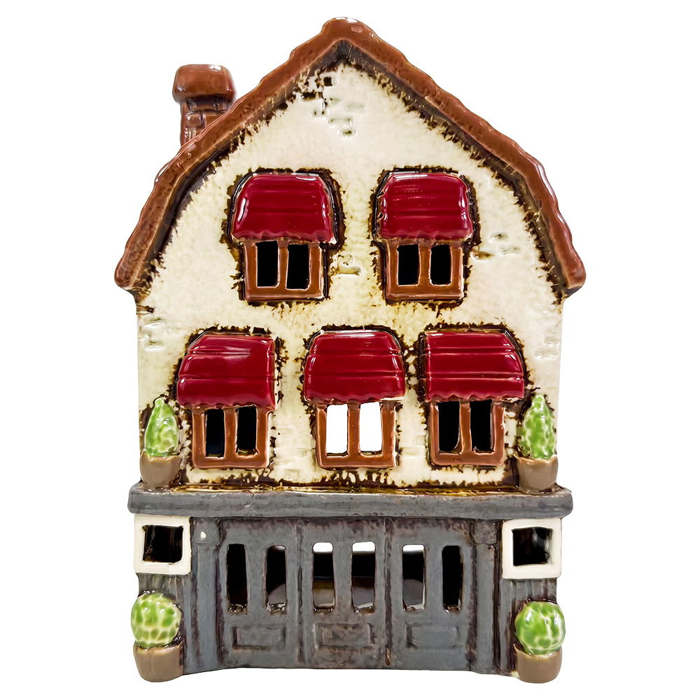 Clayre & Eef | Theelichthouder Kerst Huisje Beige Bruin 14x9x21 cm | 6CE2545