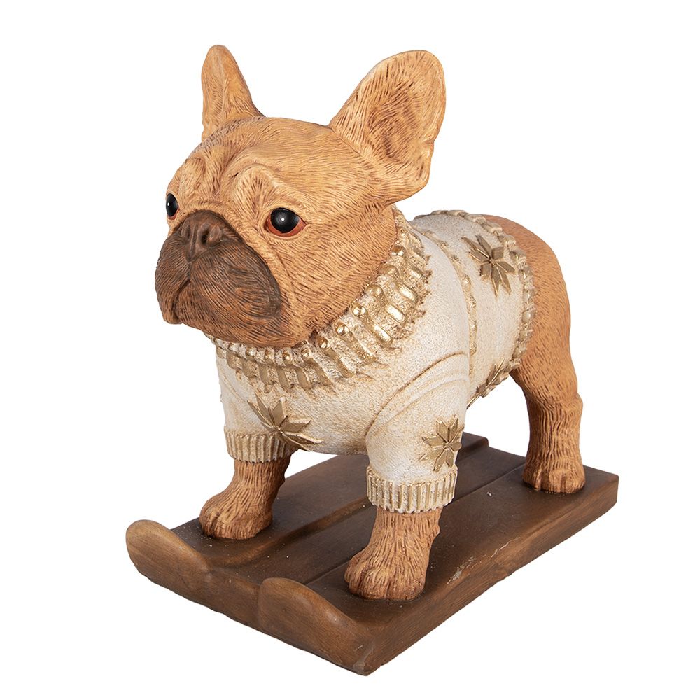 Clayre & Eef | Decoratie Hond Bruin Wit 39x20x35 cm | 6MG0167
