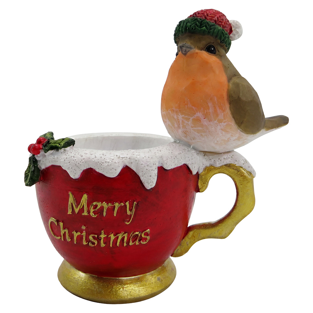 Clayre & Eef | Theelichthouder Vogel Rood Oranje 11x7x11 cm | 6PR6489