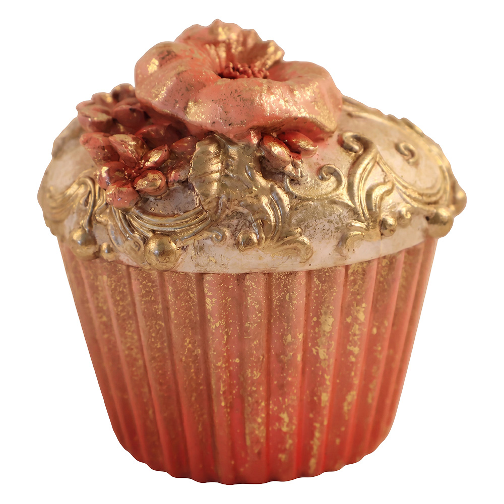 Clayre & Eef | Decoratie Cupcake Roze Goudkleurig &oslash; 8x8 cm | 6PR6228