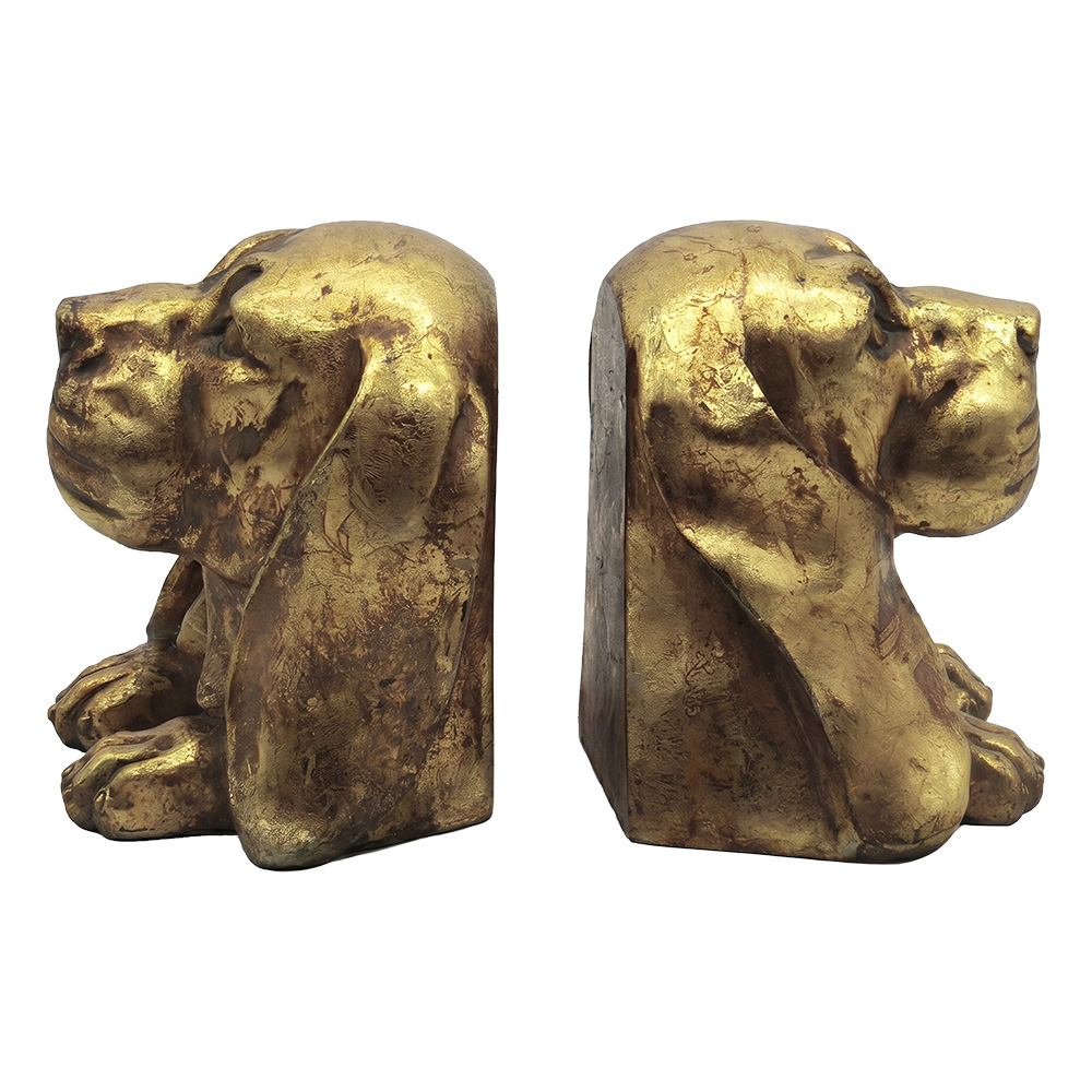 Clayre & Eef | Boekensteunen Set van 2 Hond Goudkleurig 24x13x19 cm | 6PR6461