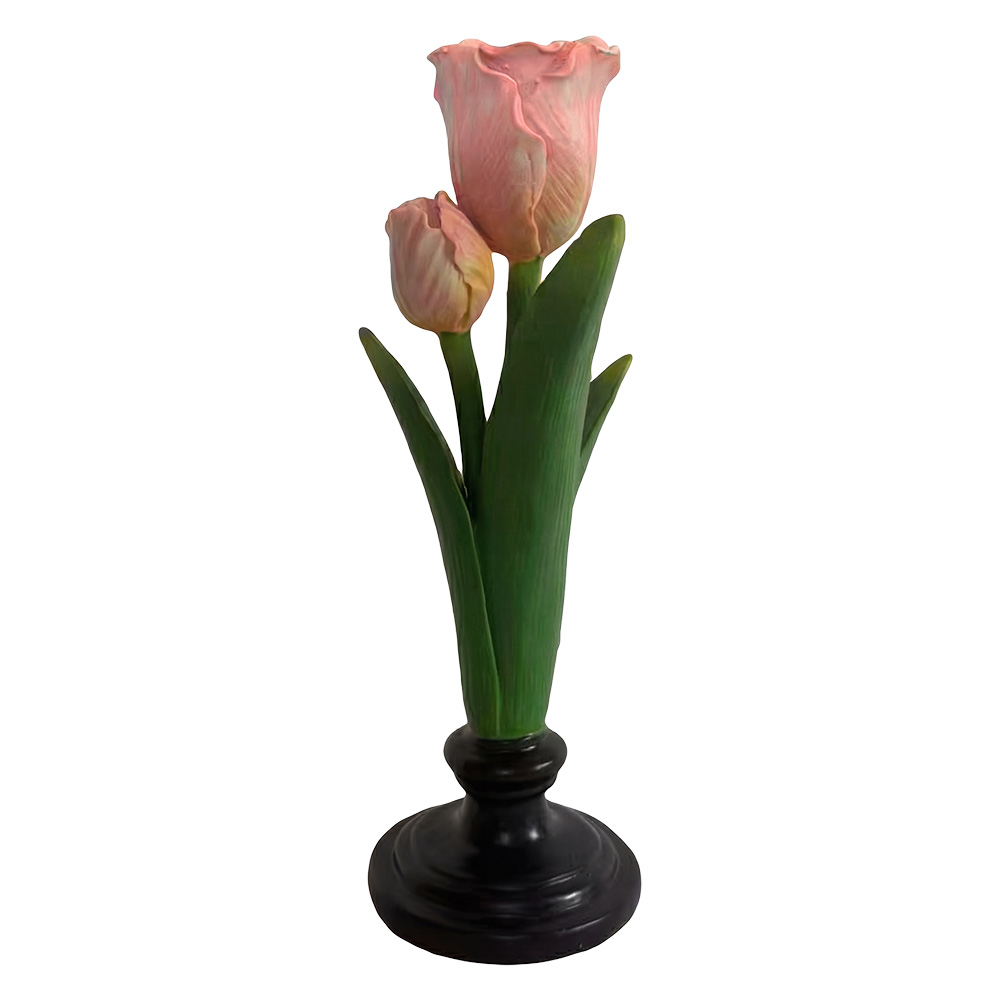 Clayre & Eef | Kandelaar Bloem Groen Roze 9x9x28 cm | 6PR6464