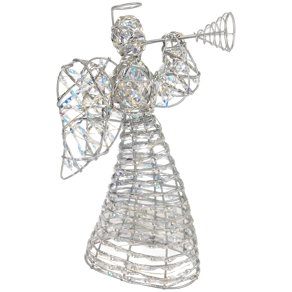 Clayre & Eef | Kerstdecoratie Engel met LED Zilverkleurig 22x8x30 cm / 3xAA | 66786