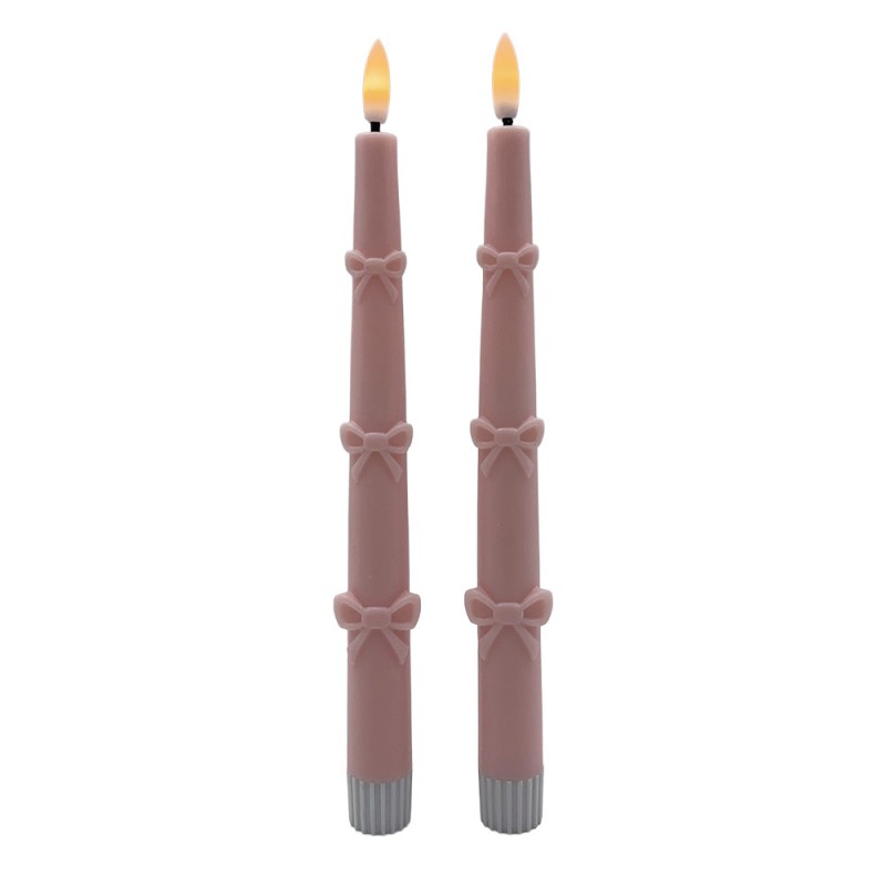 Clayre & Eef | Kaars met LED set van 2 Roze &oslash; 3x25 cm / 2xAAA | 6CA0012