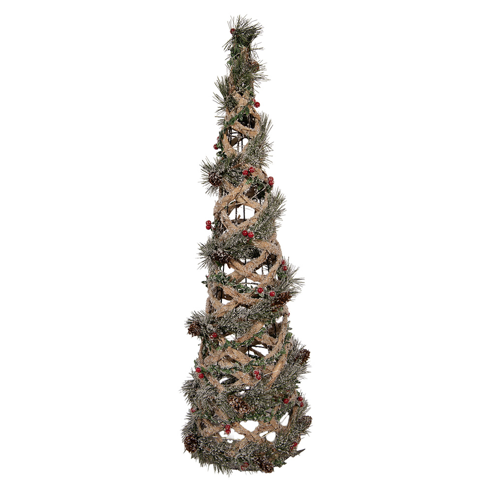 Clayre & Eef | Decoratie Kertboom met LED Groen Bruin &oslash; 20x61 cm / 3xAA | 5RO0114