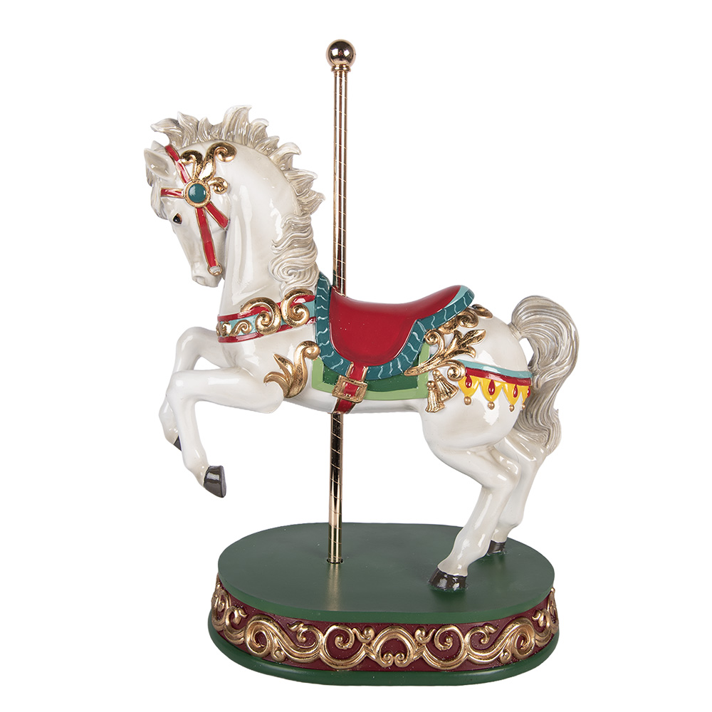 Clayre & Eef | Decoratie Paard Wit Rood 30x19x40 cm | 6PR6132