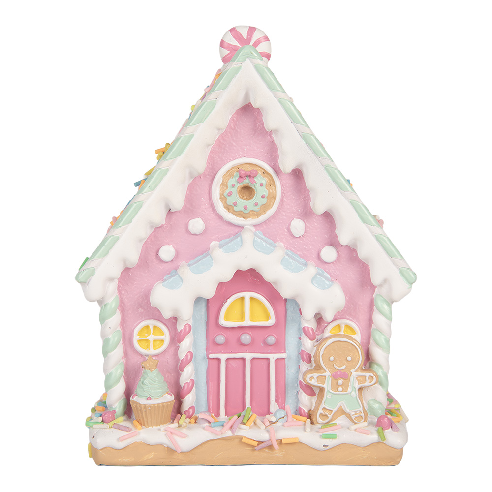 Clayre & Eef | Decoratie Huis Roze Wit 13x10x16 cm | 6PR6244
