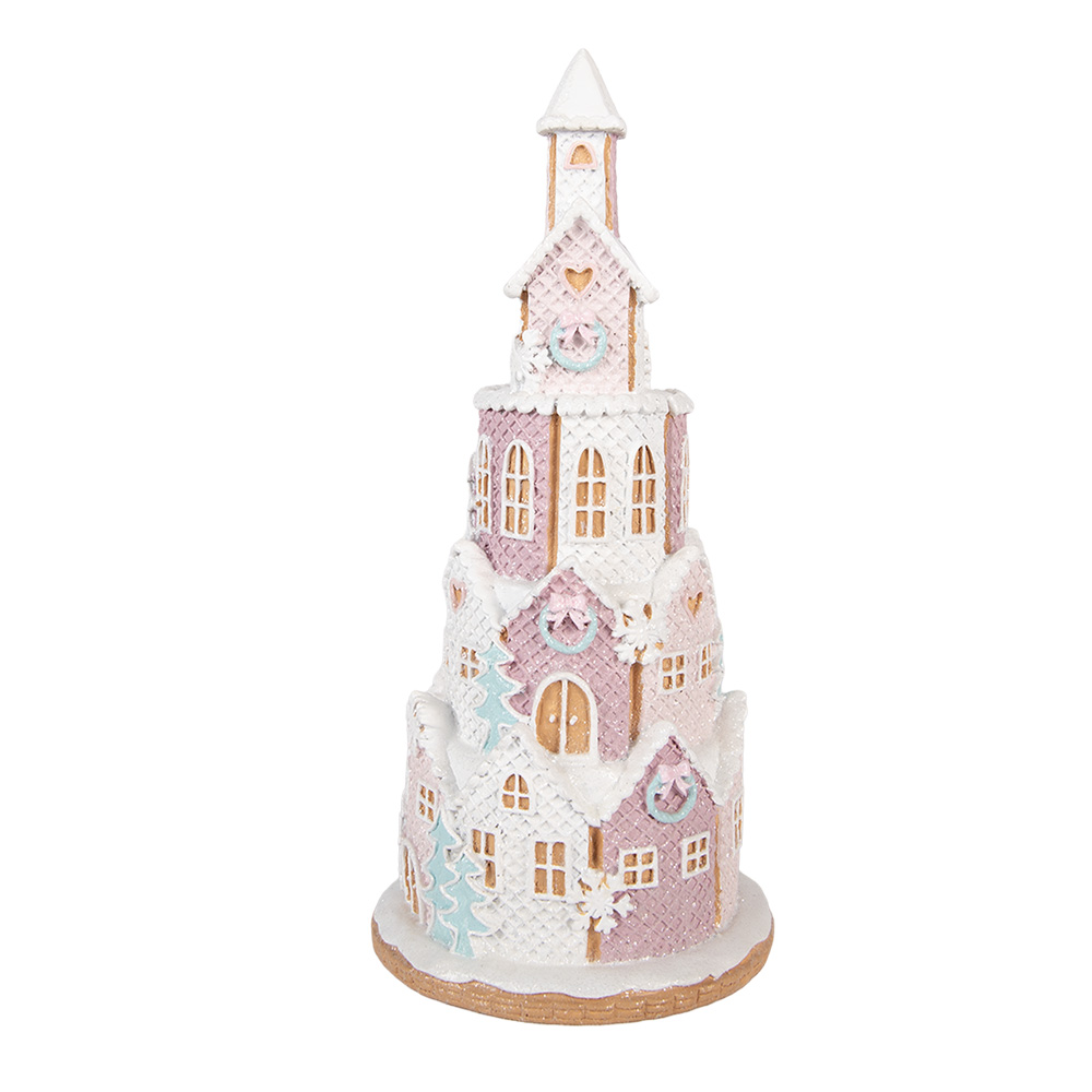 Clayre & Eef | Decoratie Huis Wit Roze &oslash; 14x30 cm | 6PR6349
