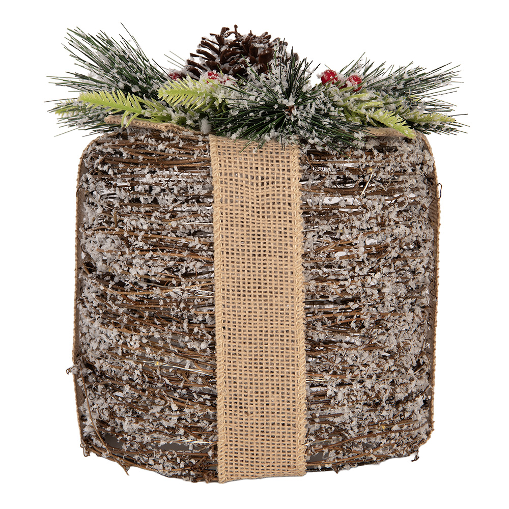 Clayre & Eef | Decoratie cadeau met LED Bruin Groen &oslash; 20x25 cm / 3xAA | 6RO0617