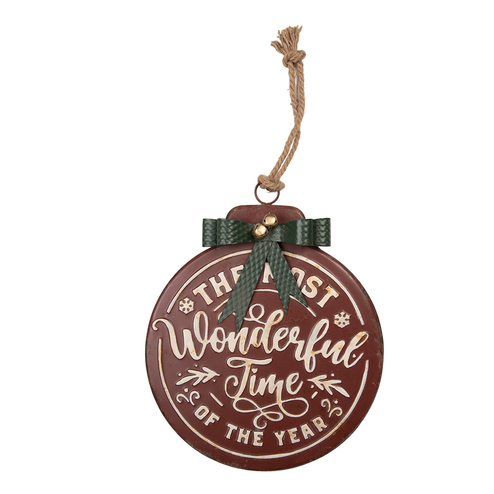 Clayre & Eef | Decoratie Kerstbal Rood Groen 30x4x37 cm | 6Y6166