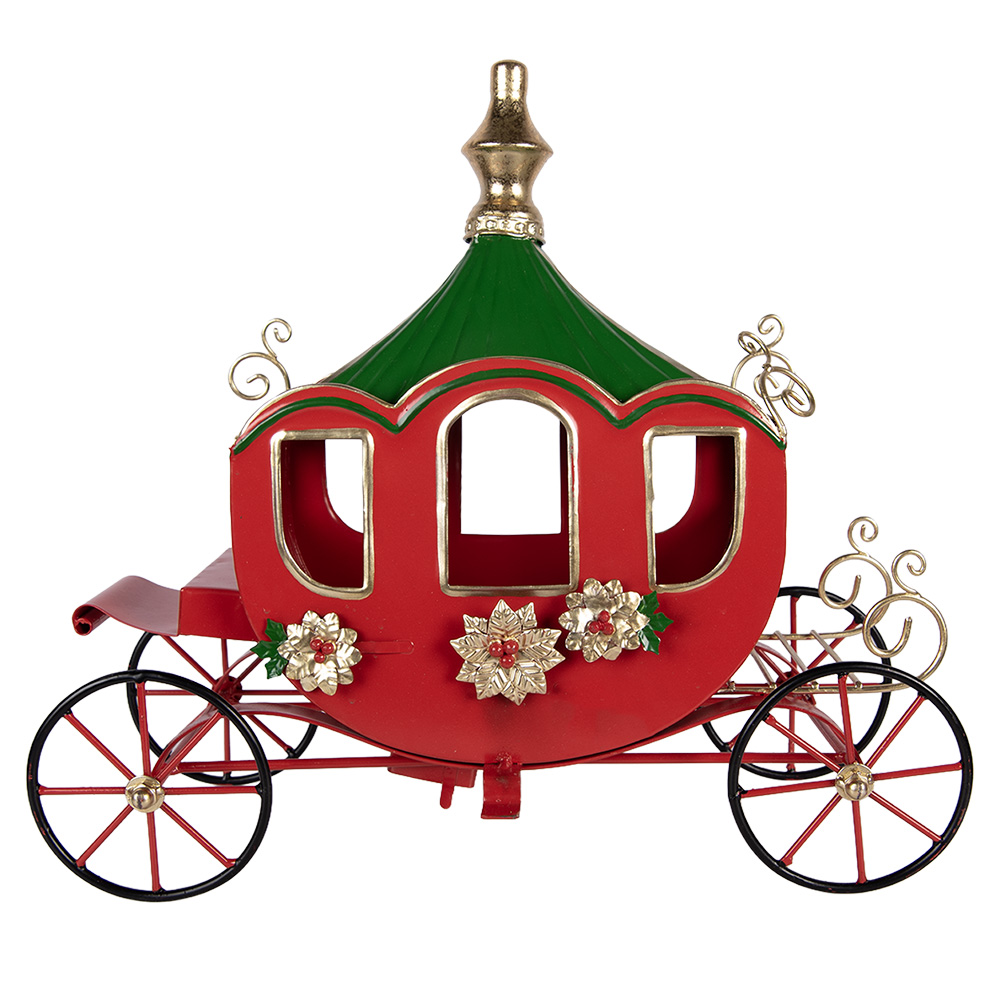 Clayre & Eef | Decoratie Koets Rood Groen 38x16x33 cm | 6Y6219