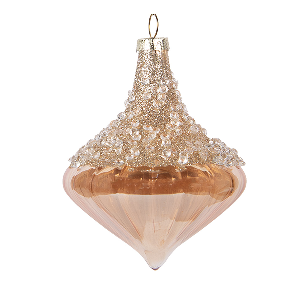 Clayre & Eef | Kerstbal Beige Wit &oslash; 8x10 cm | 6GL5129