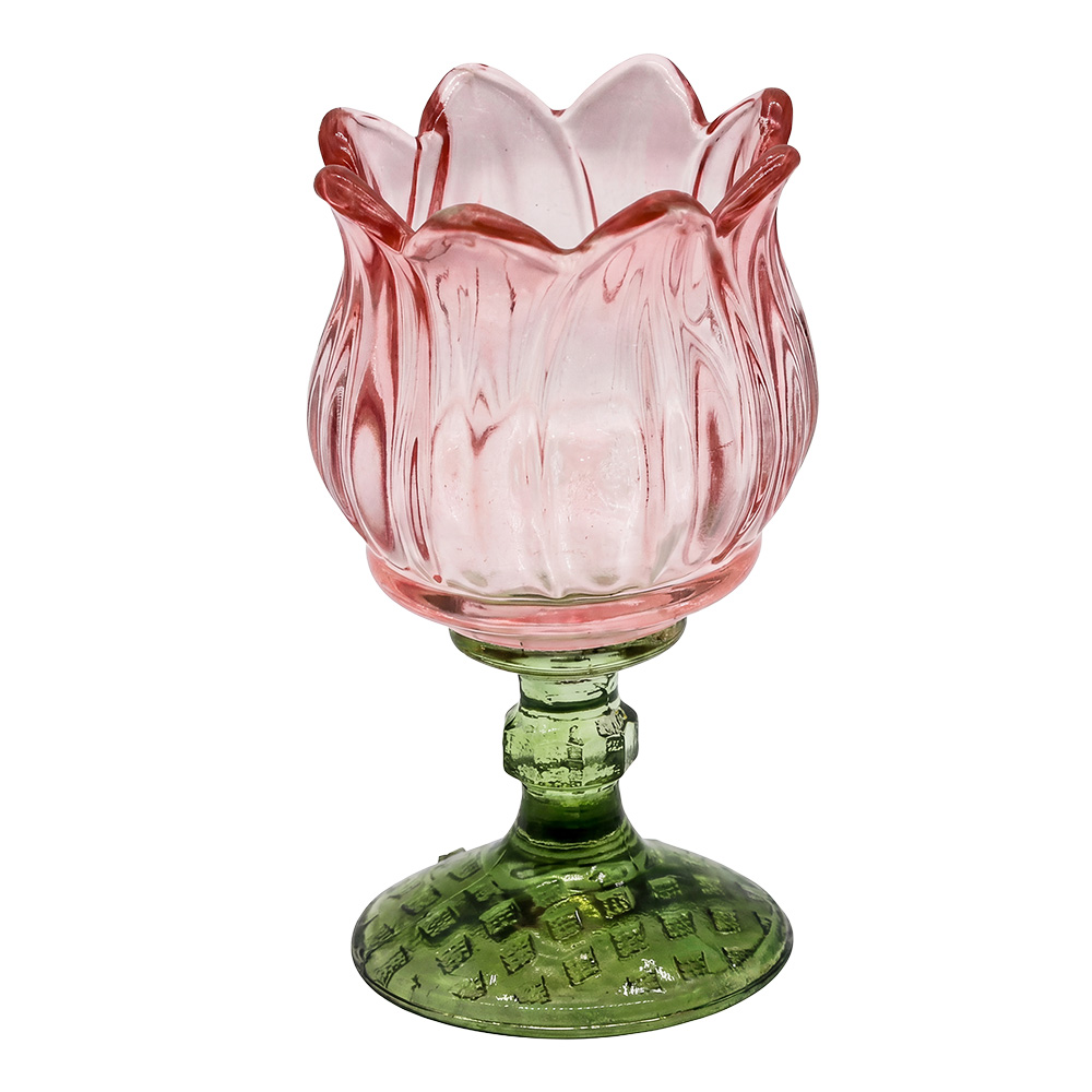 Clayre & Eef | Glazen Theelichthouder Roze Groen &oslash; 7x13 cm | 6GL5546P