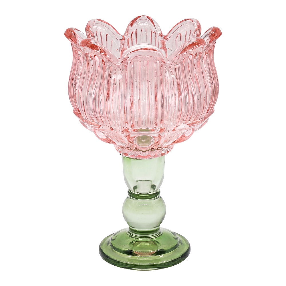Clayre & Eef | Glazen Theelichthouder Roze Groen &oslash; 13x19 cm | 6GL5548P