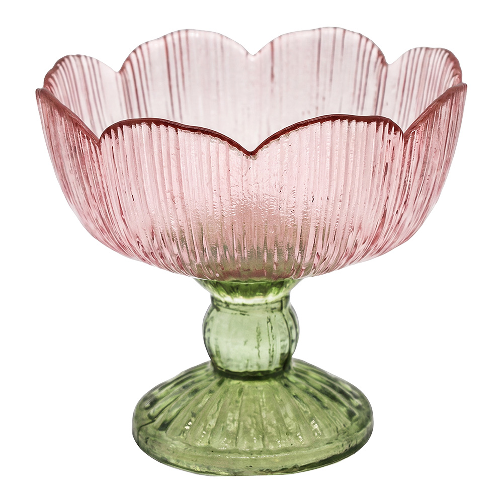 Clayre & Eef | Glazen Theelichthouder Roze Groen &oslash; 17x13 cm | 6GL5549P