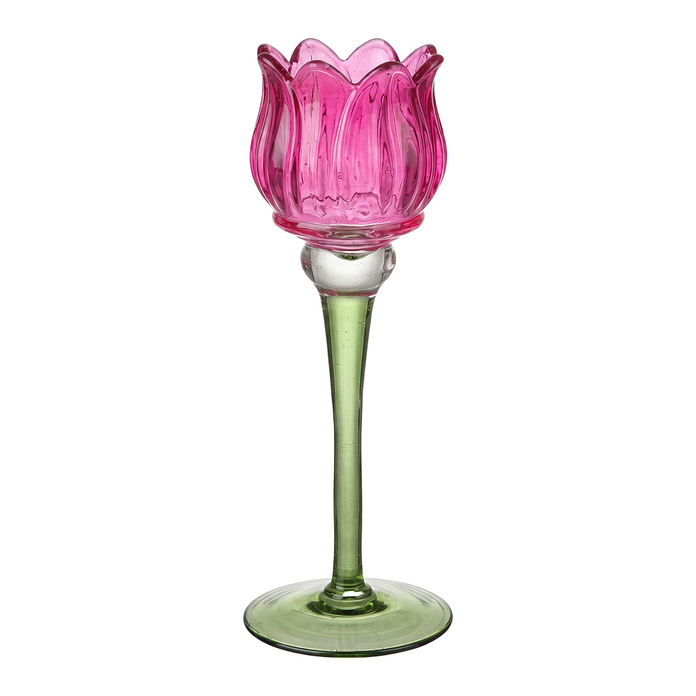 Clayre & Eef | Glazen Theelichthouder Roze Groen &oslash; 7x22 cm | 6GL5551F