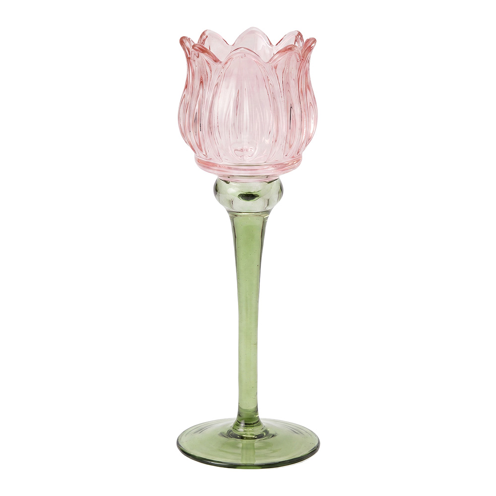 Clayre & Eef | Glazen Theelichthouder Roze Groen &oslash; 7x22 cm | 6GL5551P