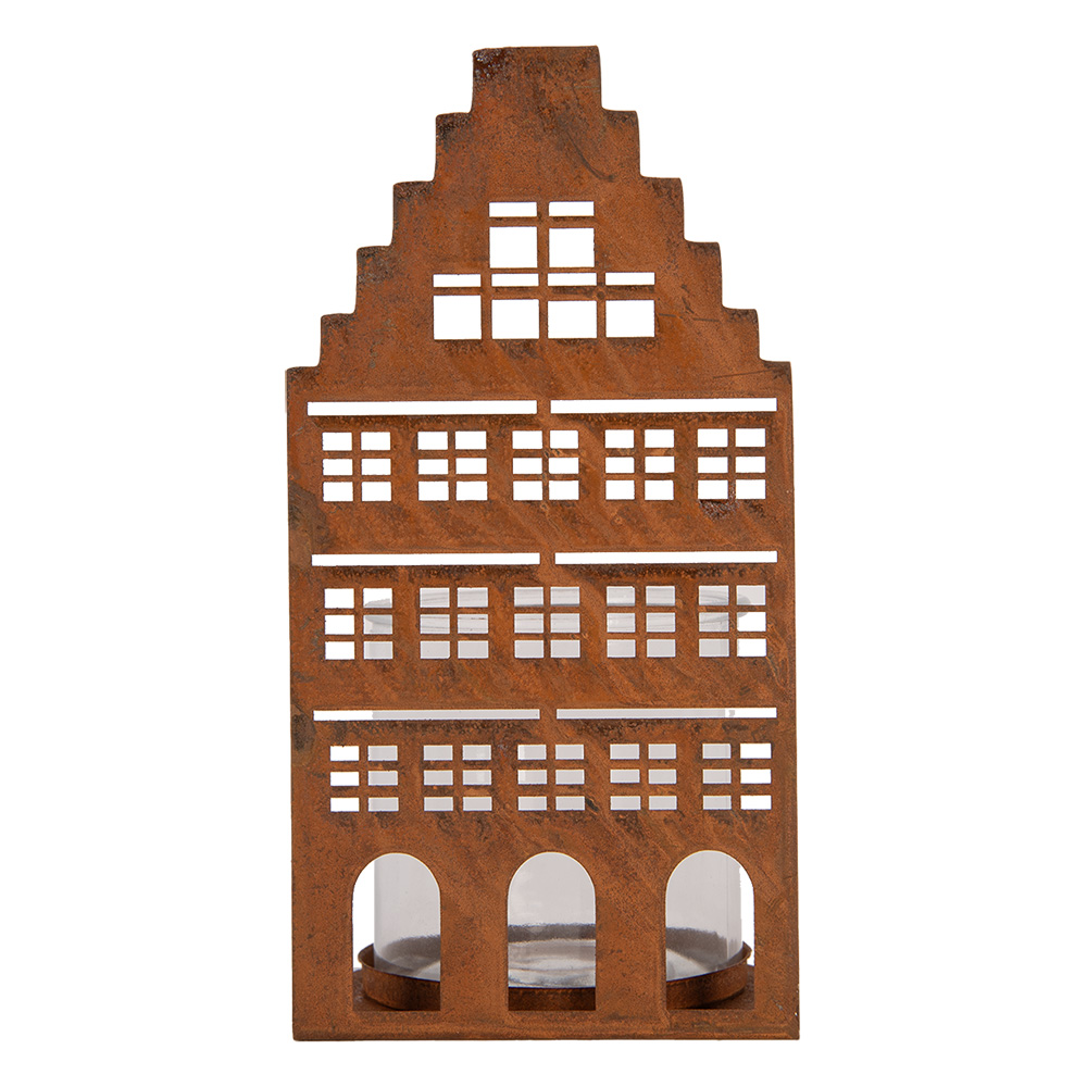 Clayre & Eef | Theelichthouder Huis Bruin 12x12x24 cm | 6Y6123