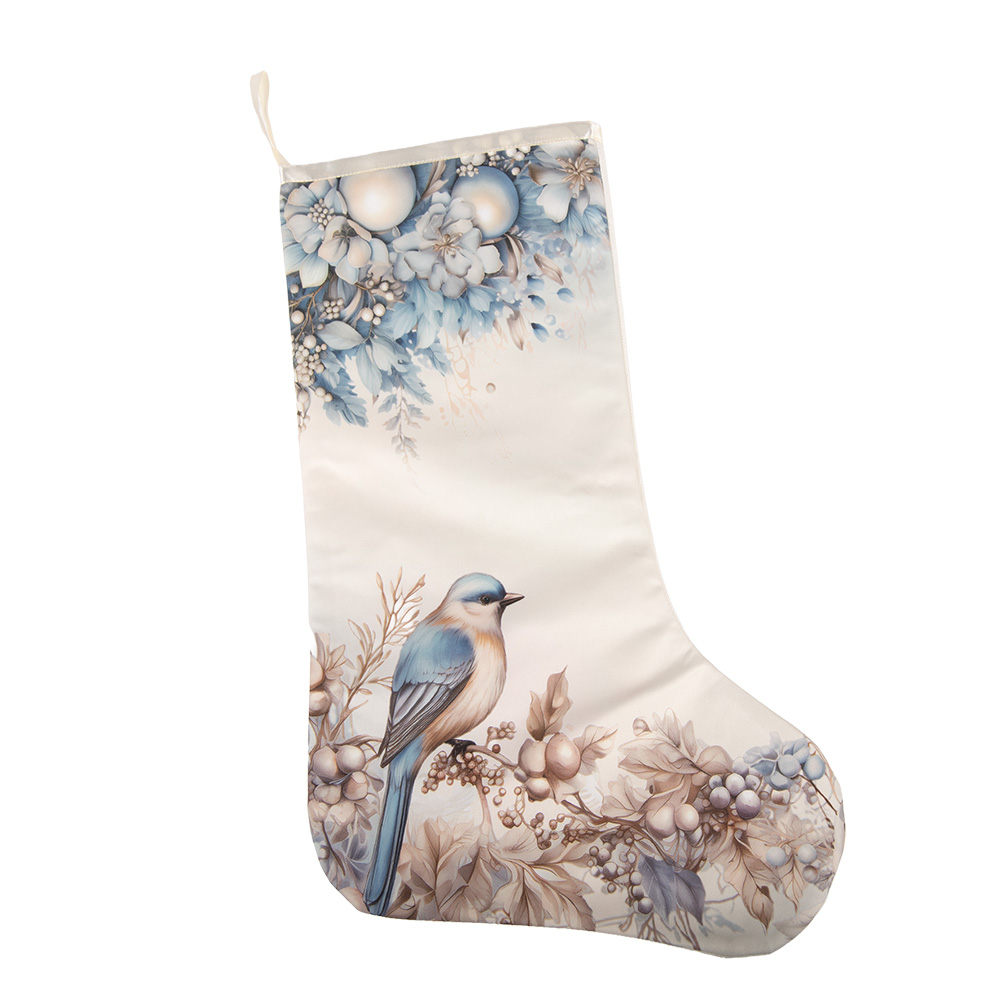 Clayre & Eef | Kerstsok Decoratie Kerstsok Beige Blauw 29x1x48 cm | 66461