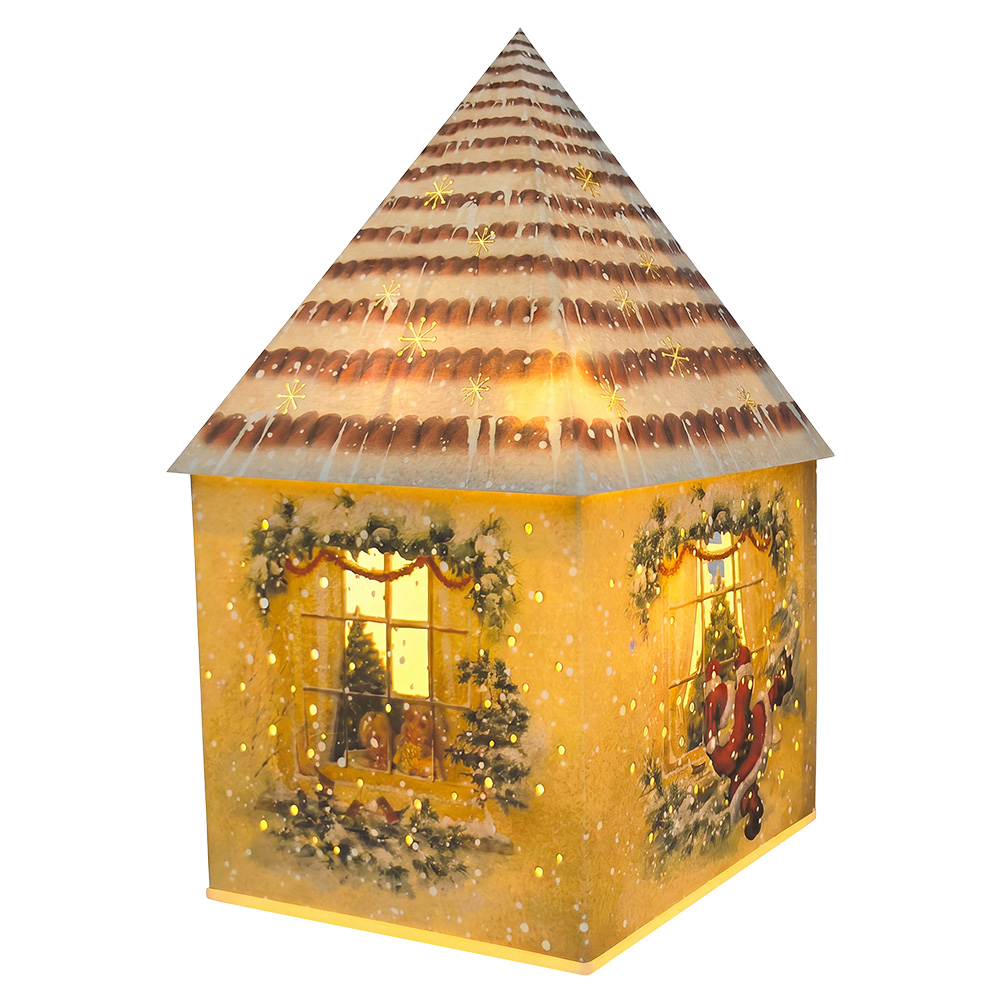 Clayre & Eef | Decoratie Huis met LED Bruin Wit 11x11x21 cm / 3xAA | 67044