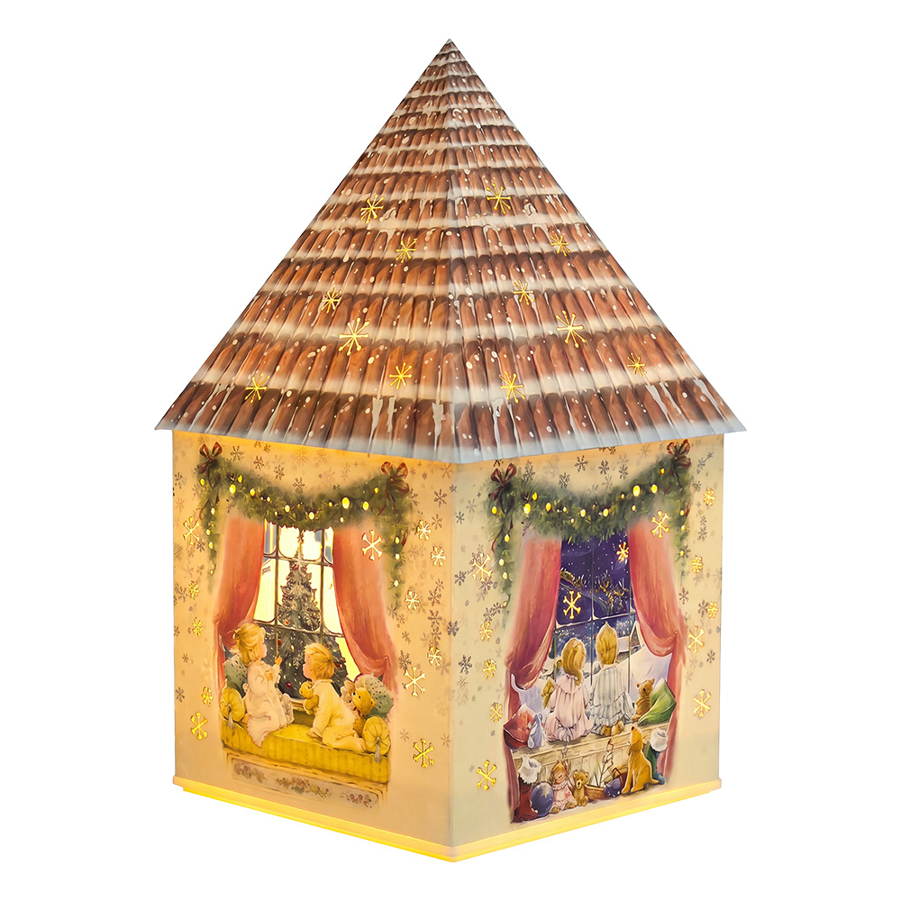 Clayre & Eef | Decoratie Huis met LED Bruin Wit 11x11x21 cm / 3xAA | 67045