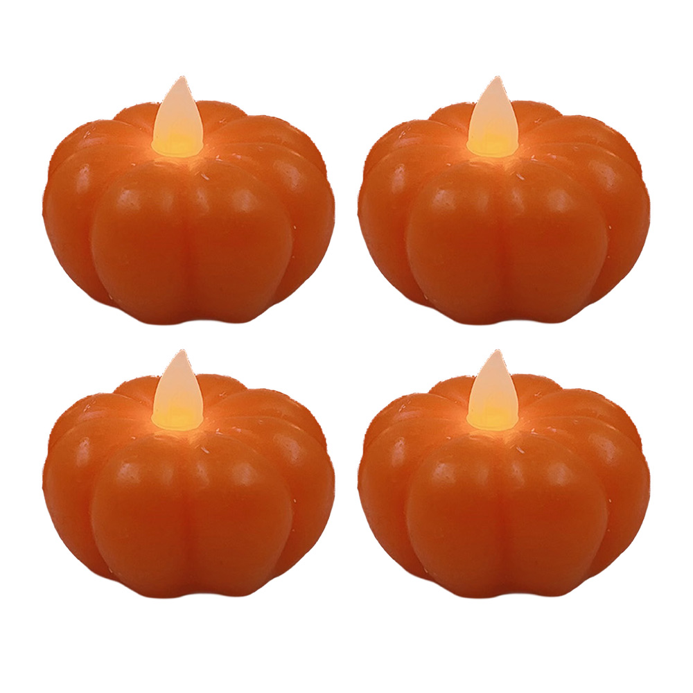 Clayre & Eef | Kaars met LED Oranje set van 4 &oslash; 5x5x4 cm | 6CA0013