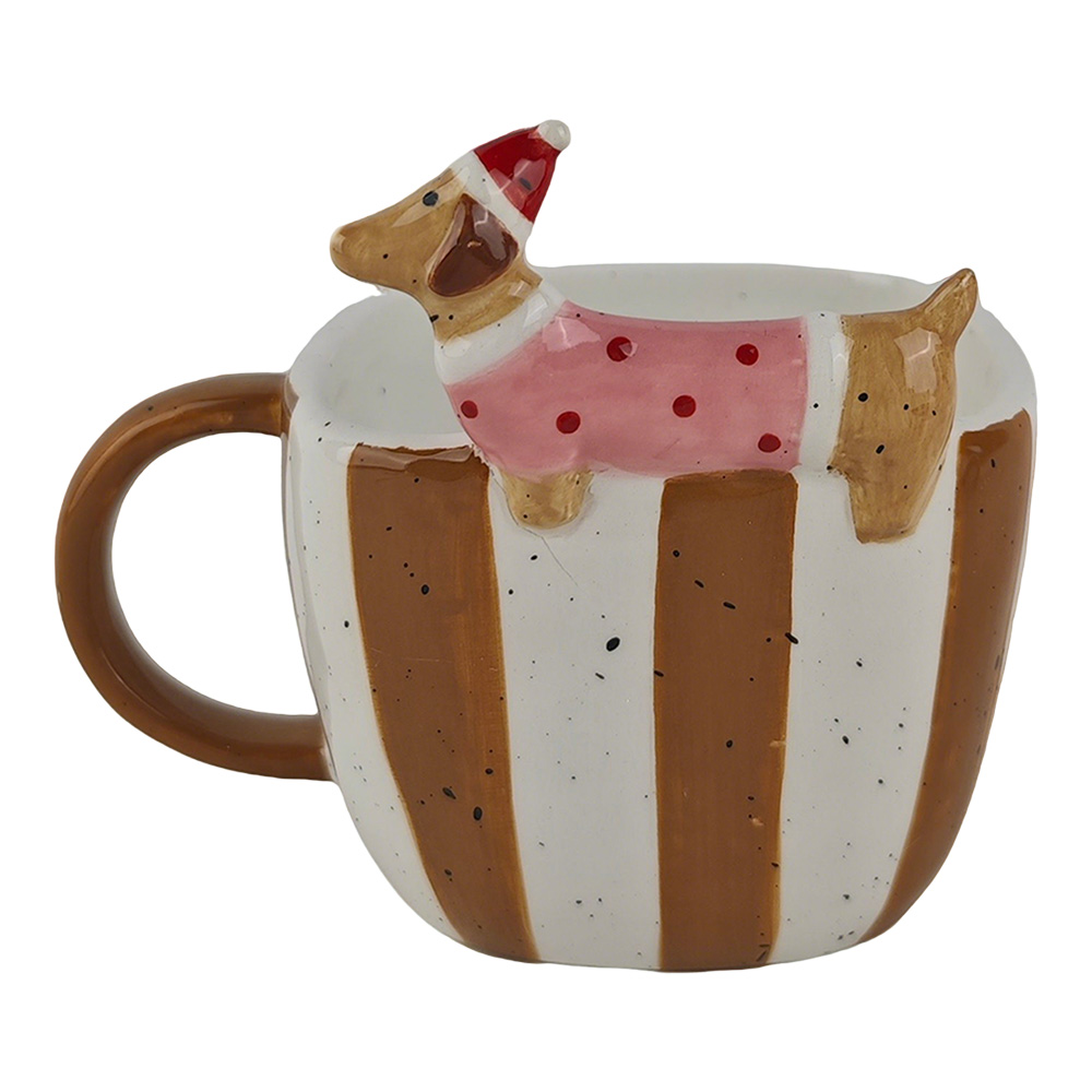 Clayre & Eef | Mok Wit Bruin 14x10x11 cm / 400 ml | 6CEMU0245
