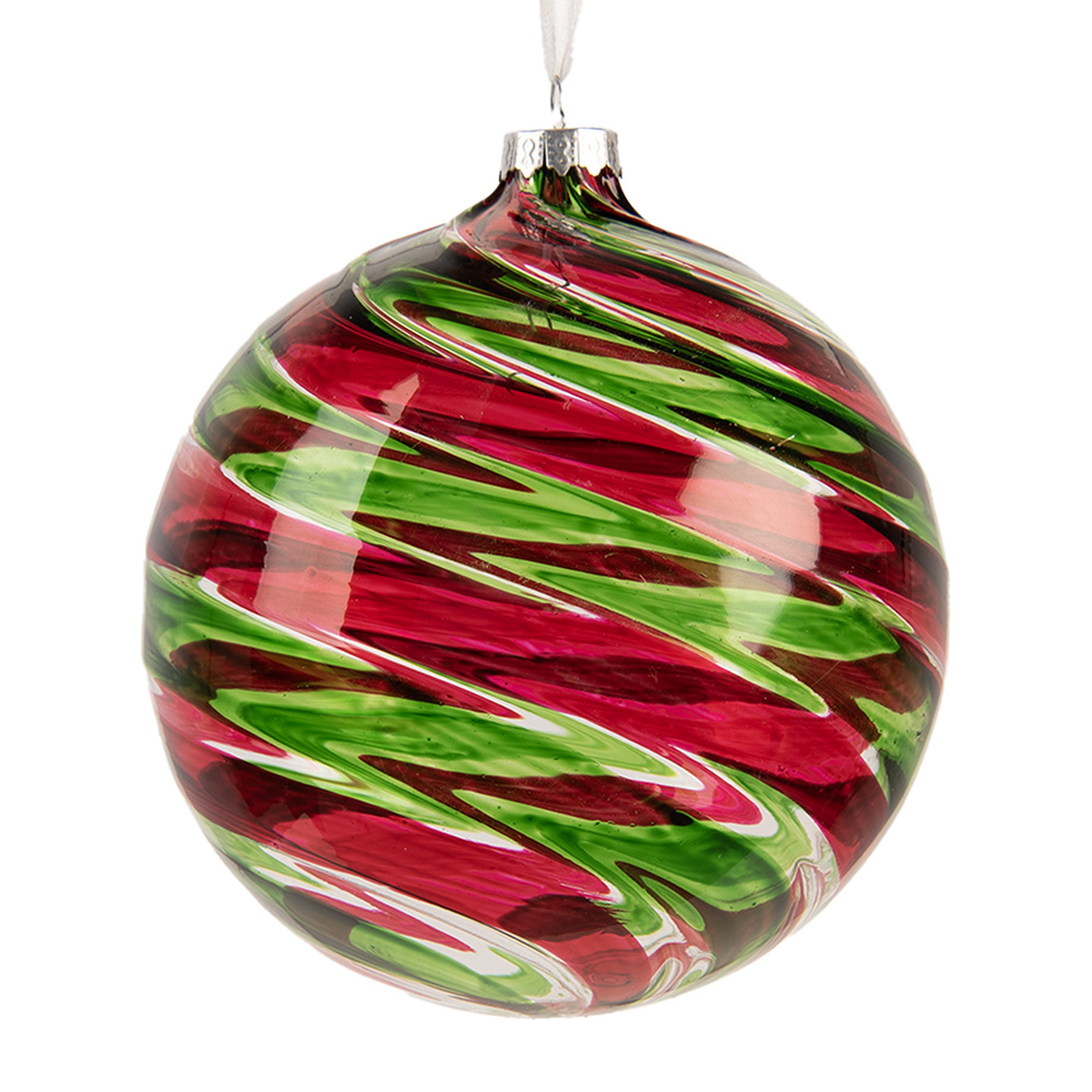 Clayre & Eef | Kerstbal Rood Groen &oslash; 12x12 cm | 6GL5438
