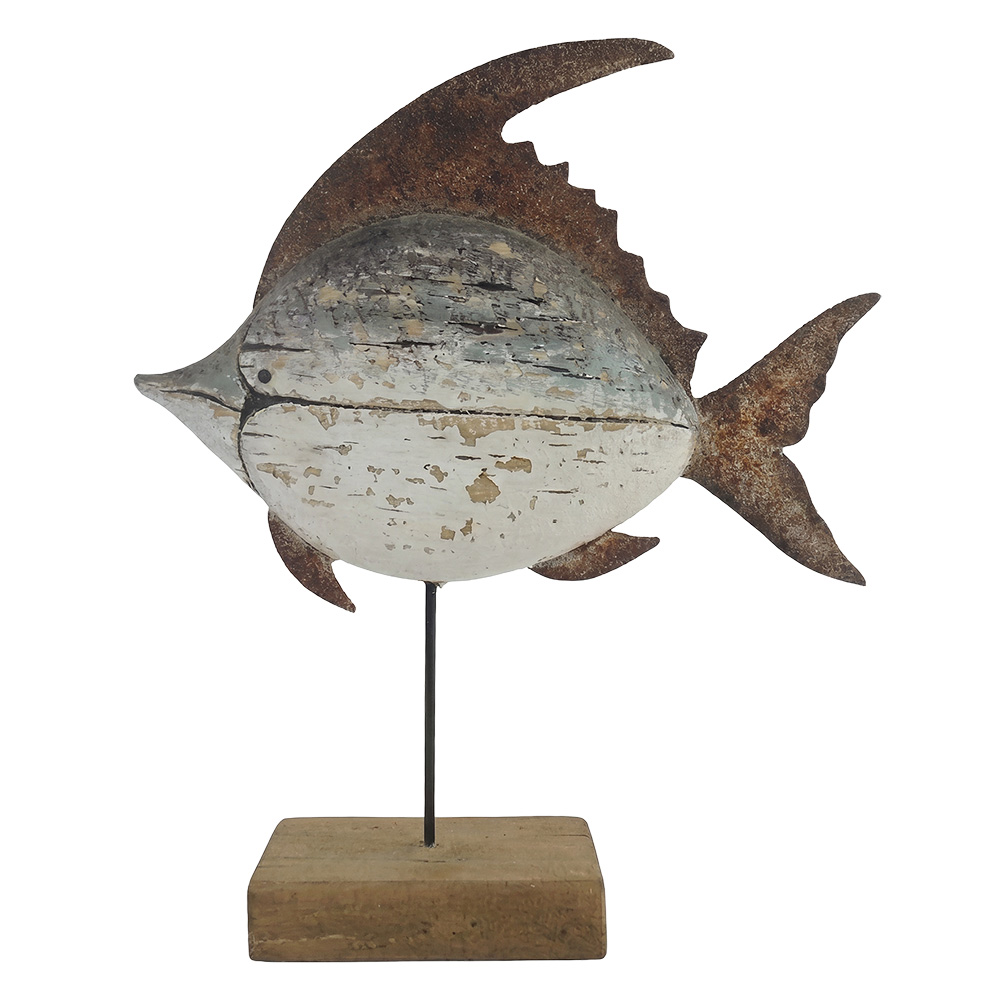 Clayre & Eef | Decoratie Vis Wit Bruin 25x7x29 cm | 6H2525