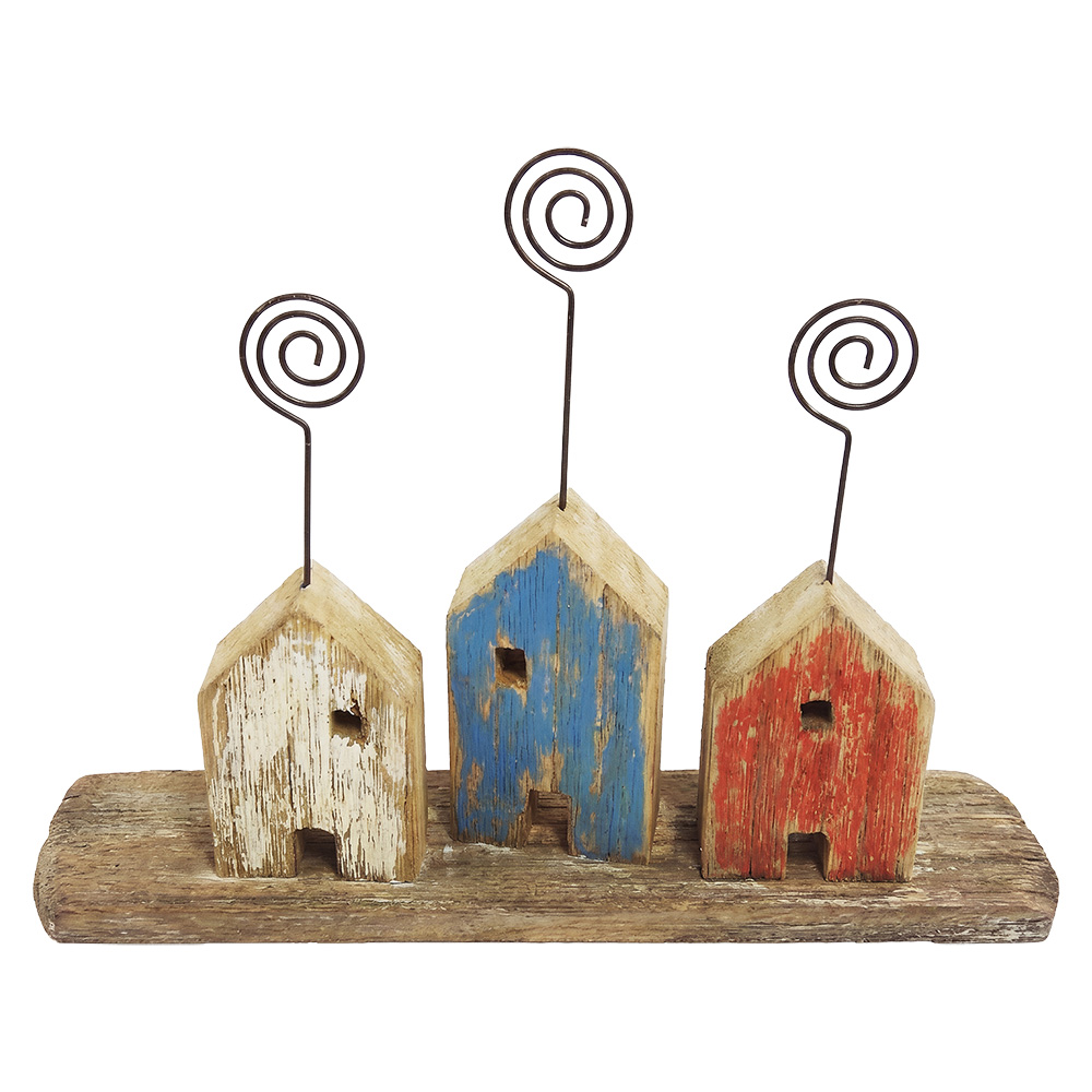 Clayre & Eef | Kaarthouder Huisjes Bruin Blauw 28x6x20 cm | 6H2536