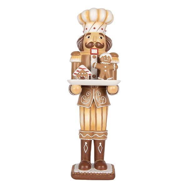 Clayre & Eef | Kerstdecoratie Notenkraker Bruin Wit 14x15x44 cm | 6PR6252