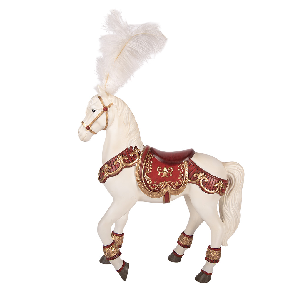 Clayre & Eef | Decoratie Paard Wit Rood 35x12x56 cm | 6PR6130
