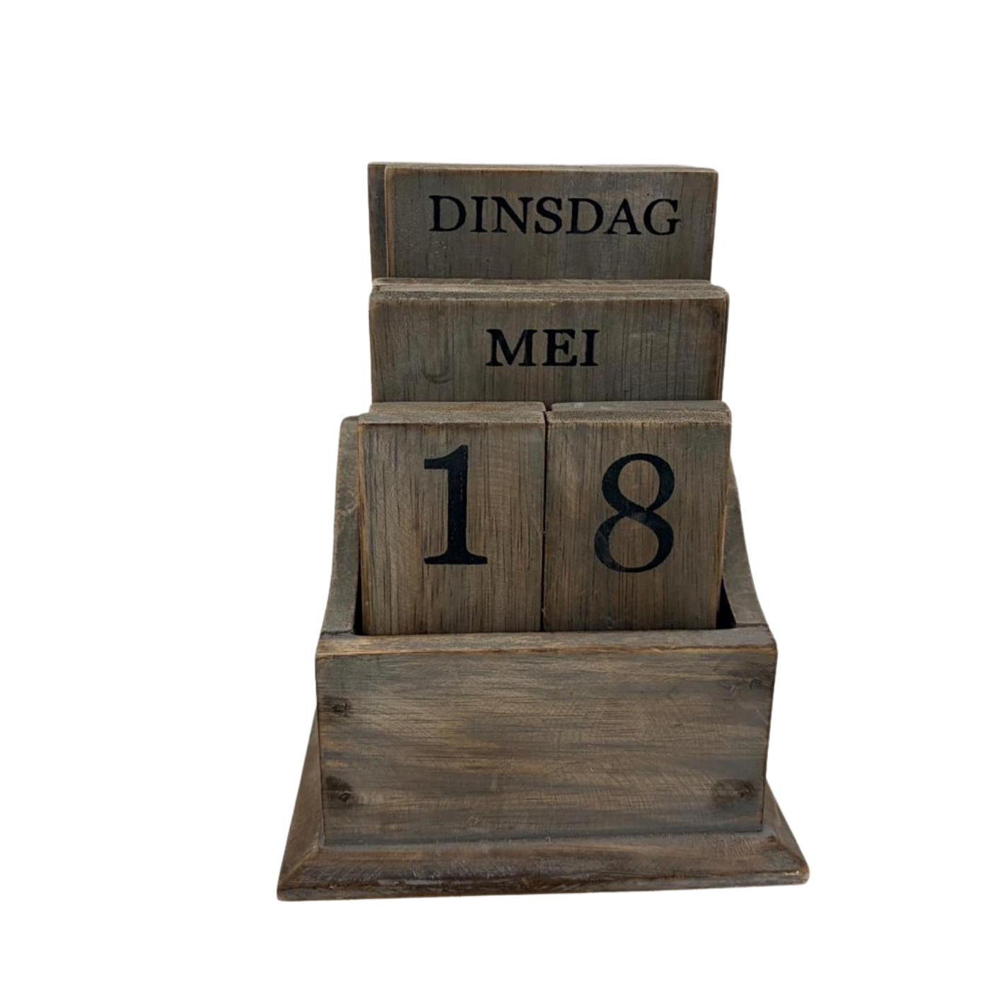 Landelijke Houten Kalender met Nederlandse Opdruk - 19,5 cm
