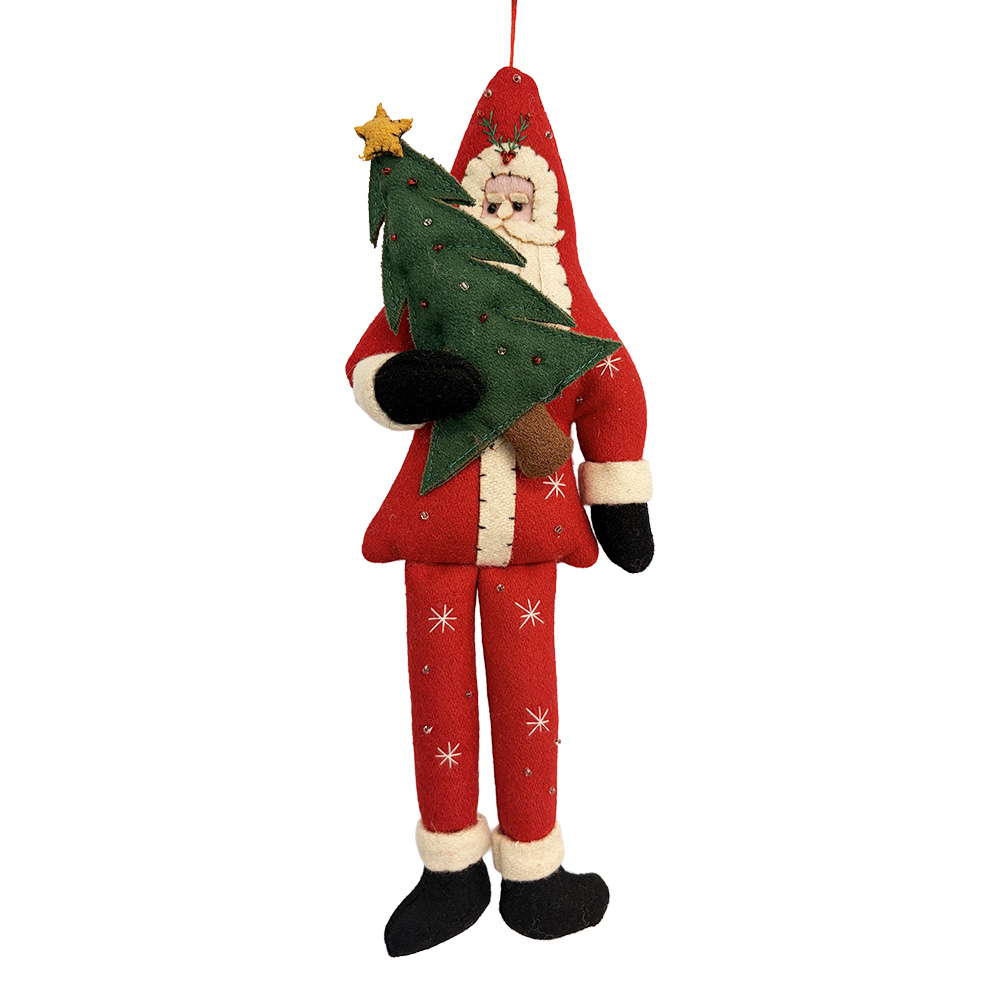 Clayre & Eef | Decoratie hanger kerstman vilt Rood Wit 11x2x29 cm | 66517